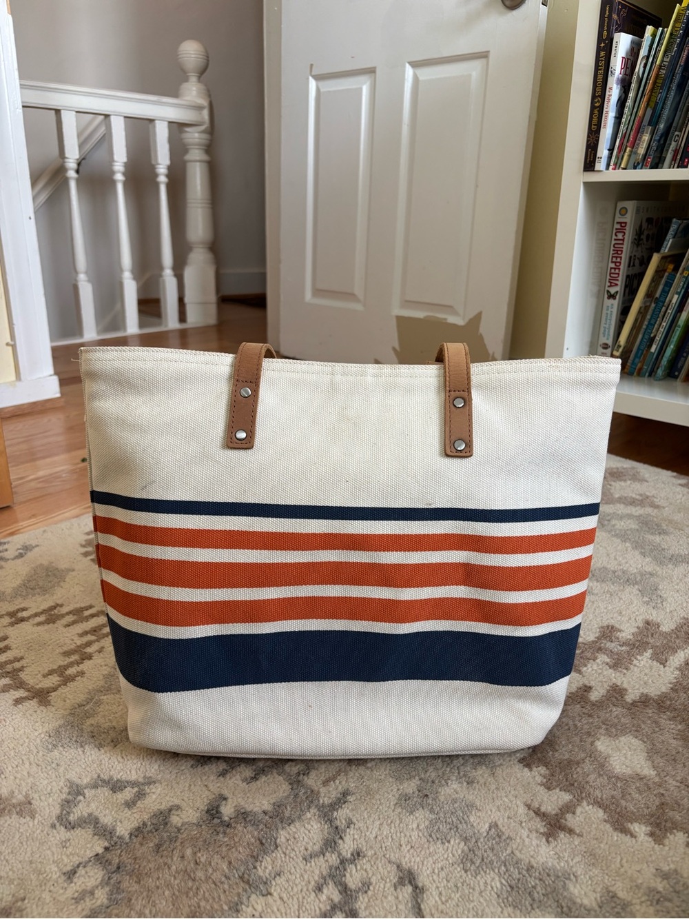 Ultra-Rare Y2K L.L. Bean Boat and Tote with Leather Straps and Orange Stripe